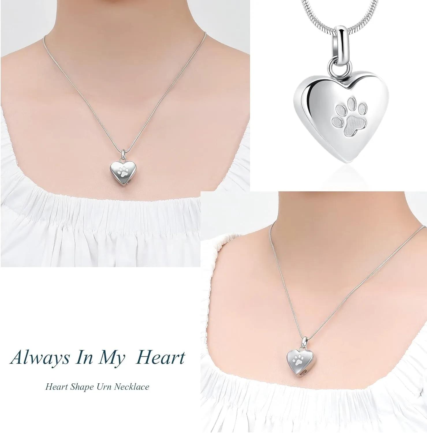 zeqingjw Pet Cremation Jewelry for Ashes Pendant Paw Print Pet Heart Urn Necklace Memorial Keepsake Jewelry for Pet/Dog's/Cat's Ashes