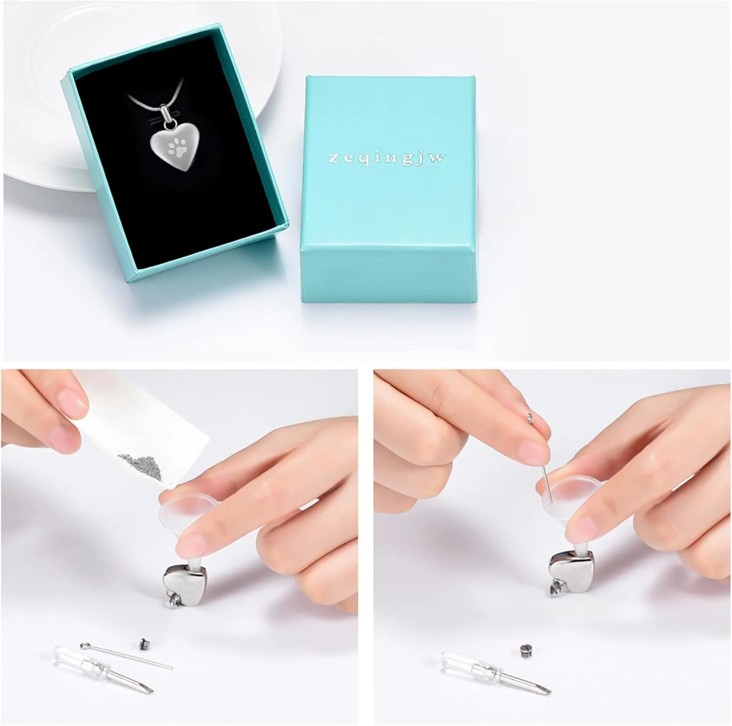 zeqingjw Pet Cremation Jewelry for Ashes Pendant Paw Print Pet Heart Urn Necklace Memorial Keepsake Jewelry for Pet/Dog's/Cat's Ashes
