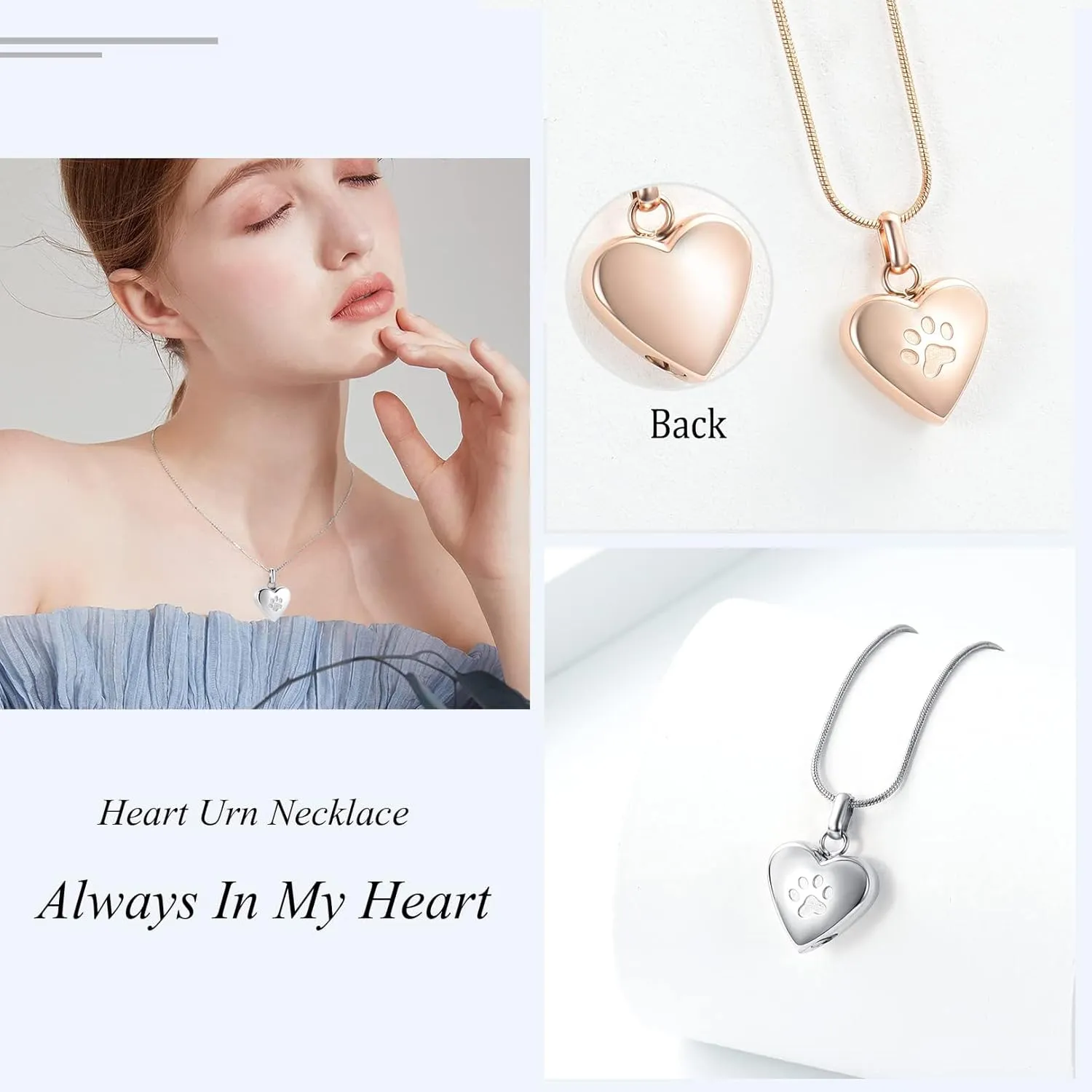 zeqingjw Pet Cremation Jewelry for Ashes Pendant Paw Print Pet Heart Urn Necklace Memorial Keepsake Jewelry for Pet/Dog's/Cat's Ashes