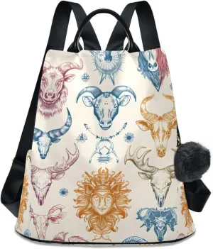 Zodiac Sheep Goat Cow Head Backpack for Women Anti Theft Large Fashion Travel Shoulder Bag Purse Rucksack Lightweight