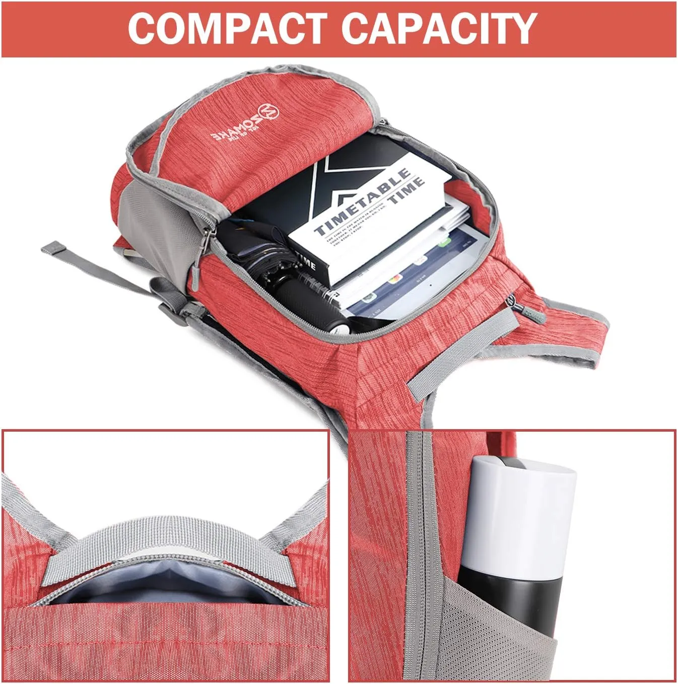 ZOMAKE Ultra Lightweight Packable Backpack 18L, Small Foldable Hiking Backpacks Water Resistant Folding Daypack for Travel(Red)